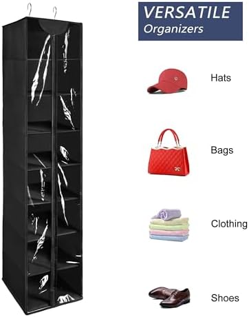 Libeder Hanging Closet Organizer, 8-Shelf Wardrobe Clothes Storage Organizer with Zipper,Hanging Shelves for Sweater,Shoes,Purse,Hats,Black - Image 4