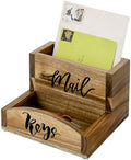 MyGift Premium Acacia Solid Wood Mail Holder and Key Organizer, Entryway Storage Tray or Office Desktop Organizing Bin with Black Cursive Lettering Labels by MyGiftHome