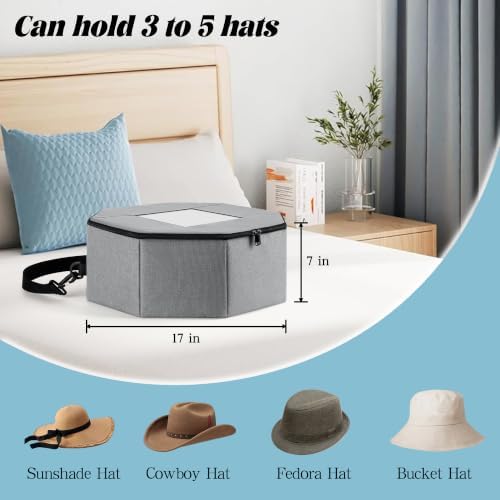 Hat Storage Box, Hardboard Support Cowboy Hat Box with Crush-Proof & Dustproof, Large Hat Travel Case for Women & Men, Foldable Hat Boxes for Women Storage for Home & Travel (Gray) - Image 2