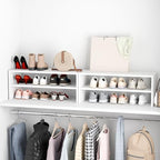 Whitmor Stackable 28" Extra Wide 2-Shelf Storage Organizer,Stackable Wood Combination Shoe Organizer Racks Shelves for Closets, Entryway, Hallway, Garage, White - Image 2