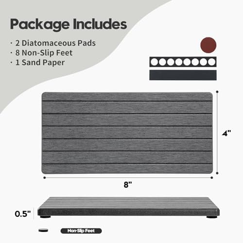 Razborci 2PCS Diatomite Water Absorbing Stone Drying Tray Mat for Bathroom & Kitchen Counter, Instant Dry Drink Bar Coaster, Vanity Sink Caddy Organizer, Dish Soap Sponge Holder, Dark Gray, 8"x3.8" - Image 6