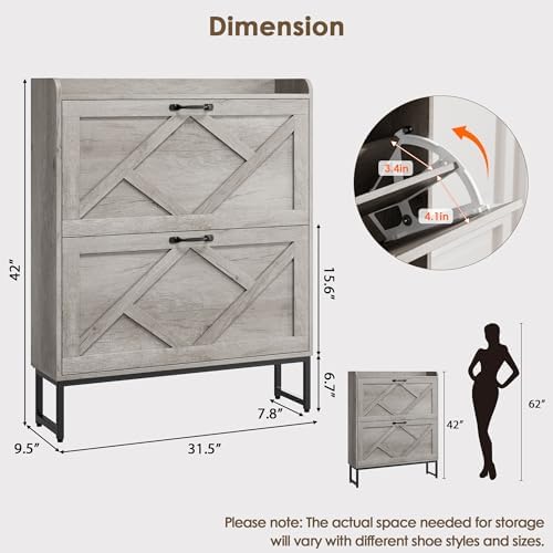 Nicetree Shoe Storage Cabinet with 2 Flip Drawers, Entryway Organizer, Gray - Image 2