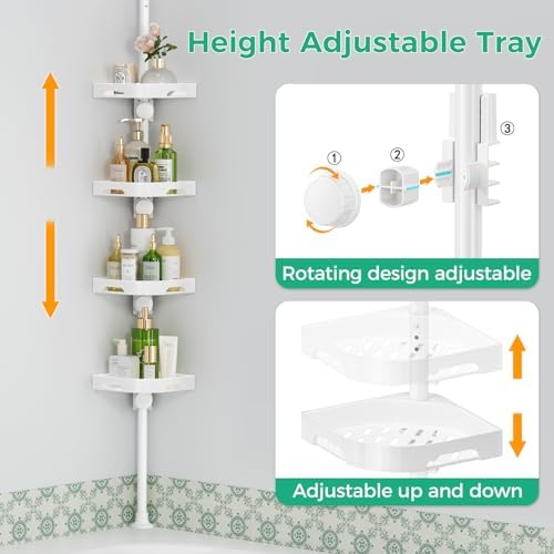 shuang qing 4-Tier Corner Shower Caddy Tension Pole Organizer, White - Image 3