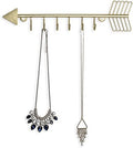 MyGift 12 Inch Wall Mounted Brass Tone Metal Arrow Shaped Jewelry Organizer, Hanging Accessories Storage Display Rack with 6 Hooks for Necklaces Bracelets Keys by MyGiftHome