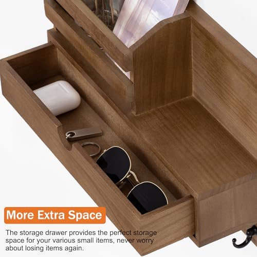 dreampossible Key and Mail Holder for Wall, Mail Organizer Wall Mount with 7 Hooks and Storage Drawer, Wooden Key Rack Hanger with Shelf for Entryway and Home Decor - Image 4