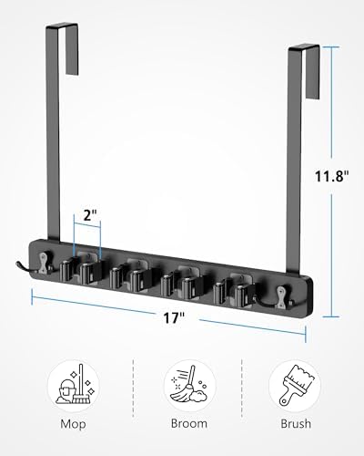 BS-VOG Over the Door Broom and Mop Holder, Broom Hanger, 4 Slots & 4 Hooks - Image 6