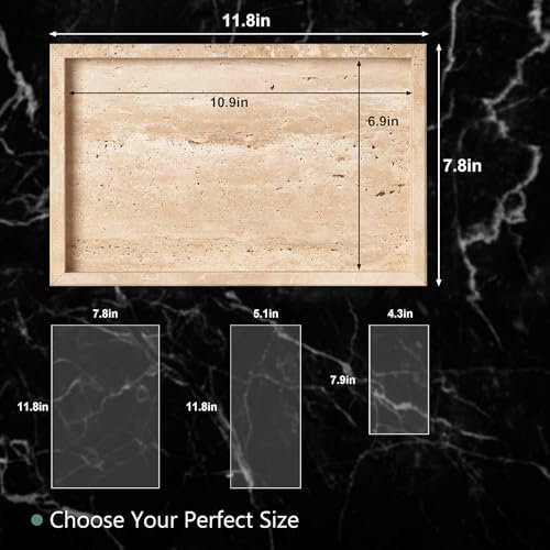 Natural Large Travertine Vanity Tray, Stone Organizer for Bathroom & Decor - Image 2