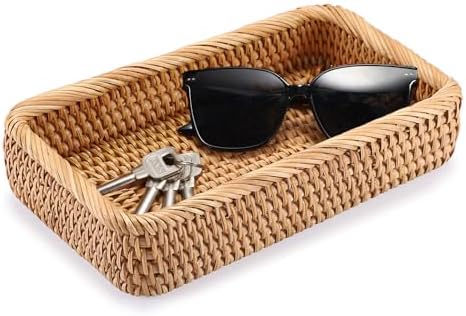 Hipiwe Natural Rattan Tray Key Basket for Entryway Rectangle Wicker Trays by Hipiwe