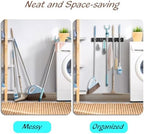 OUTNILI Mop and Broom Holder Wall Mount - Black Broom Mop Hanger - Wall Mounted Garden Tool Rack Organizer for Closet Garage Laundry Room Kitchen Decor With 5 Slots & 4 Hooks - Image 3