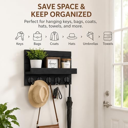 Key Holder for Wall, Decorative Key and Mail Holder, Key Holder Wall Mount with Shelf and Large Hooks, Easy Installation Key Rack for Entryway and Home Decor - Image 3