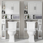 Vabches Farmhouse Over The Toilet Storage Cabinet with Barn Door, White - Image 4