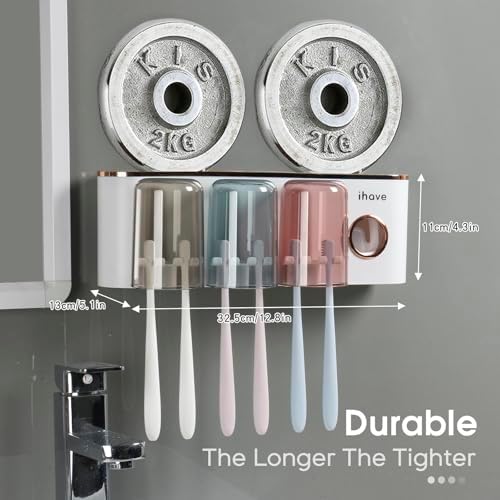 iHave Toothbrush Holders for Bathrooms Wall Mounted with Dispenser & 3 Cups - Image 5