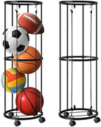 Columnar Vertical Ball Rack,40''x13.2''Rolling Basketball Holder Wall Mount by RunNico