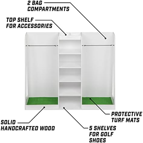 GoSports Premium Wooden Golf Bag Organizer and Storage Rack - Black, White or Brown Finish - Holds 2 Golf Bags - Image 3