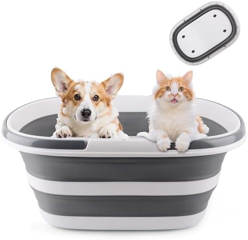 Extra Large Collapsible Bucket 35L Mop Bucket With Handles & Wheels, Plastic Wash Basin Pet Bath Tub for Puppy Dogs Cats, Folding Laundry Basket Clothes Storage Organizer RV Outdoor Camping Essentials by BIDFUL
