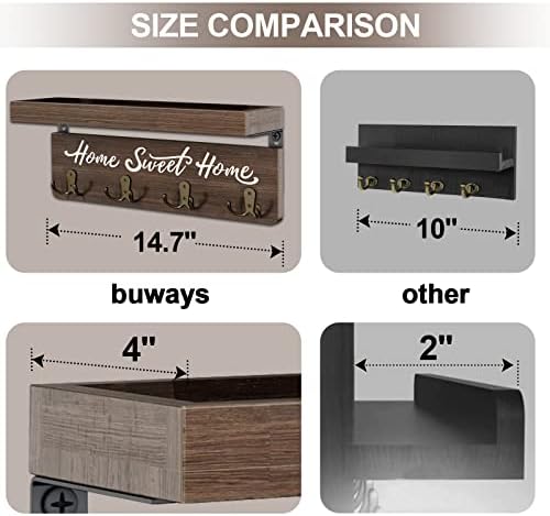 buways Key Holder Wall Mount with 8 Hooks and Cozy Home Sign (Brown) - Image 6