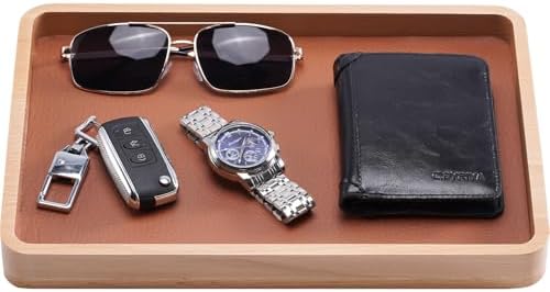 ProCase Wood Valet Tray for Men, Key Tray, Desk & Nightstand -LightBrown by ProCase