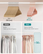 SONGMICS Velvet Hangers 100 Pack, Non-Slip Suit Hangers, Space-Saving | Clothes Hangers with Shoulder Notches, Pants Bar, 360° Swivel Hook, for Closet, Jelly Pink - Image 4