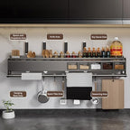 Multifunctional Kitchen Spice Rack Organizer Wall Mounted with Knife Holder Hooks and Pole Hanging Seasoning Organizer Shelf (3 Boxed and 2 Spoon Barrels) - Image 6