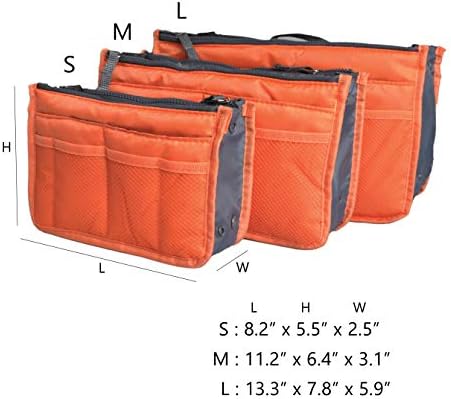 Vercord Purse Organizer Insert for Handbags Bag Organizers Inside Tote Pocketbook Women Nurse Nylon 13 Pockets Orange Medium - Image 3
