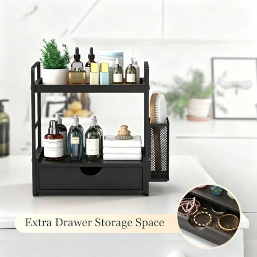 LEMIKKLE Bathroom Counter Organizer with Basket, Bathroom Organizers and Storage,Skincare Organizers for Vanity,Storage Organizers for Bathroom, Kitchen, Dresser (Black with Drawer) - Image 5