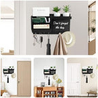 Key Holder for Wall Decorative, Wooden Mail Holder Wall Mount Organizer, Key and Mail Rack Key Hooks with Chalkboard and 2pcs White Pens for Home Entryway Hallway Doorway(Black) - Image 3