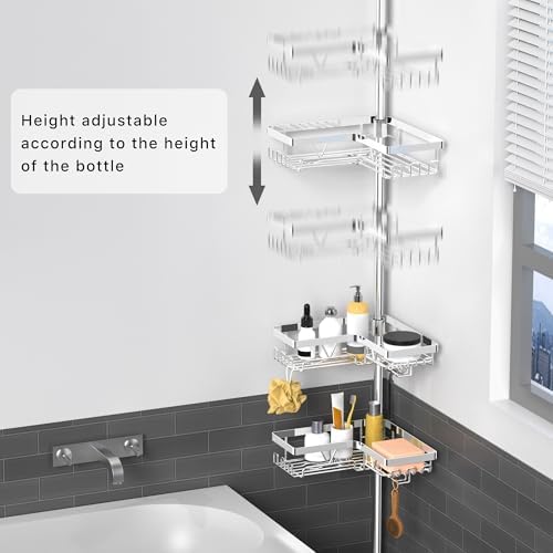 KEGII Corner Shower Caddy Tension Pole, Bathroom Storage Shelf, Chrome - Image 2