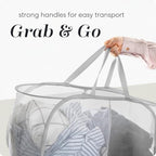 Handy Laundry Collapsible Laundry Basket, 2-Compartment Mesh Pop Up Hamper with Handles – Foldable, Space-Saving Dirty Clothes Organizer for Dorm, Travel, Laundry Room, Grey - Image 6