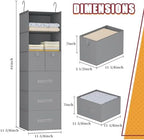 6-Shelf Hanging Closet Organizer with 5 Drawers, Non-Woven Storage, Gray | Spacious compartments sort clothes & undergarments; foldable drawers add hidden storage for closets, wardrobes or RVs. - Image 5