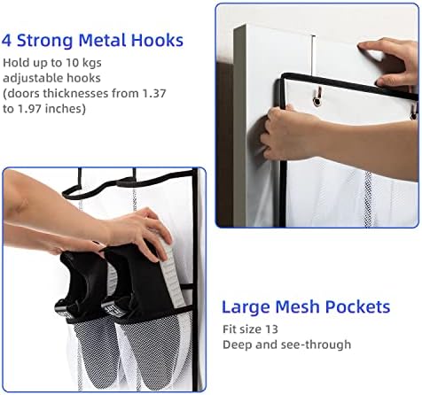 KEEPJOY 2 Pack White 14 Pockets Over the Door Shoe Organizer, Hanging Shoe Organizer with 4 Hooks, Shoe Holder with 14 Mesh Pockets Closet Door Shoe Storage Bag (White-2Pack) - Image 3