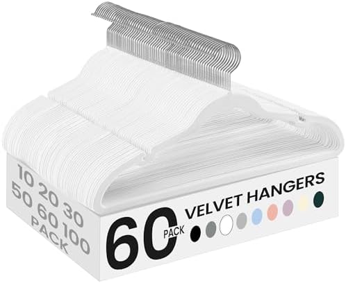 SONGMICS Velvet Hangers 60 Pack, Non-Slip Clothes Hangers, Space-Saving | Suit Hangers with Shoulder Notches, Pants Bar, 360° Swivel Hook, for Closet, Cloud White, BREANNA Collection UCRF030W01 by Unknown