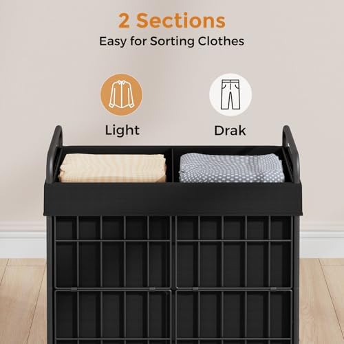 100L 2-Section Laundry Hamper with Wheels, Laundry Basket with Liner Bag - Image 4