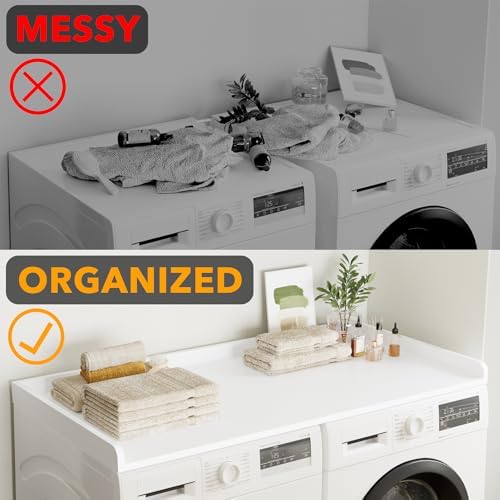 SpaceAid Washer Dryer Countertop, Laundry Wood Shelf Topper with Edge, 54" Width x 27.5" Depth Cover Guard Organizer for Washer and Dryer Laundry Hamper Counter Storage Organization (White) - Image 4