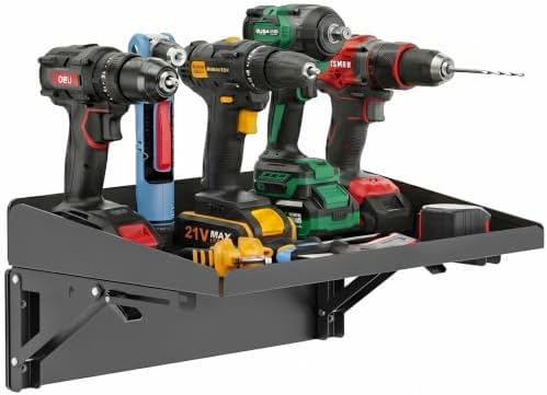 ULIBERMAGNET Magnetic Folding Shelf, 40LBS Heavy Duty Magnetic Mounted Rack for Garage, Workshop, RV,Power Tools,Toolbox,1Set Storage Shelves with Lip for Workshop Kitchen Office by ULIBERMAGNET