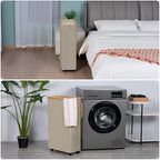 efluky Slim Laundry Hamper with Wheels, Narrow Laundry Basket with Lid and Removable Bag, Aesthetic Dirty Clothes Hamper on Wheels for Laundry Room, Bedroom, Dorm and Bathroom, 75L Beige - Image 6