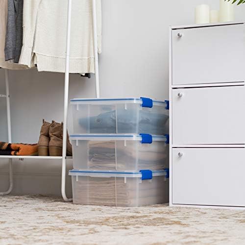 IRIS USA 3-Pack 26.5 Qt Storage Bins with Gasket Lids, Clear/Blue - Image 3