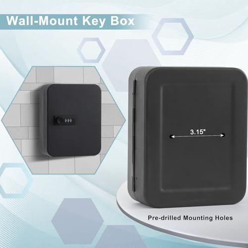 KYODOLED 20 Key Storage Lock Box with Code, Key Cabinet Organizer Wall Mount with Combination Lock, Hooks & Labels for Home, Office & Rental Properties, 7.87 x 6.3 x 3.14 in, Black - Image 6