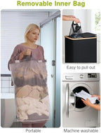 efluky Double Laundry Hamper with Wheels, Divided Laundry Hamper with Removable Bags, 2 Section Dirty Clothes Basket with Handles for Bathroom, Bedroom & Laundry Room, 160L Dark Black - Image 5