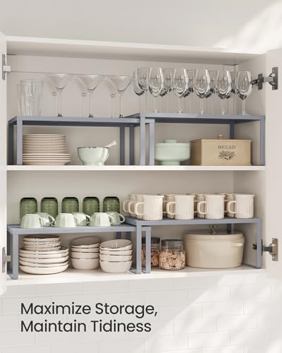 SONGMICS Set of 2 Metal Spice Racks, Stackable Expandable Shelf Risers - Image 3