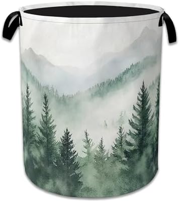 Misty Forest Large Storage Basket Collapsible Laundry Basket Oxford Storage Bin for Gift Baskets Bedroom Clothes Hamper 16" X 20.8" by NSMNSM