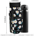 Nuovoware Water Bottle Carrier Bag, 25oz/32oz Bottle Pouch Holder, Adjustable Shoulder Hand Strap 2 Pocket Sling Neoprene Sleeve Sports Accessories for Hiking Travelling Camping, BlackDaisy - Image 4