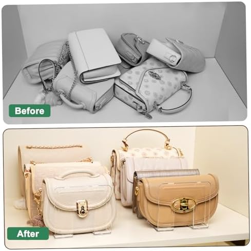 2 Pack Acrylic Purse Organizer for Closet, 8-Slot Bag & Purse Organizer, No Assembly, Clear Handbag Storage Shelf .for Shelf Divider Handbags, Clothes, Sweater - Image 3