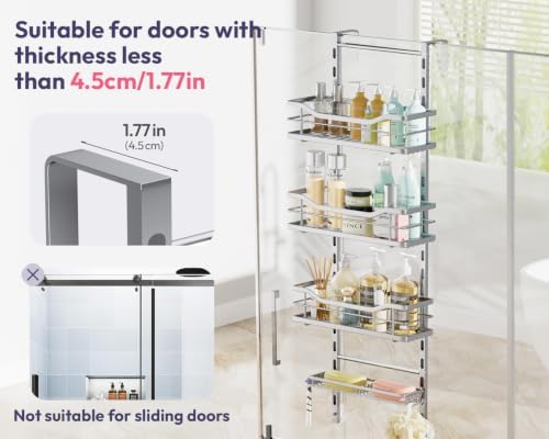 SWTYMIKI Over the Door Shower Caddy - 4 Tier Adjustable Shower Organizer Hanging with Soap Holder, No Drilling Stainless Steel Bathroom Rack Hanging for Body Wash, Shampoo, Soap, Razor, Silver - Image 7