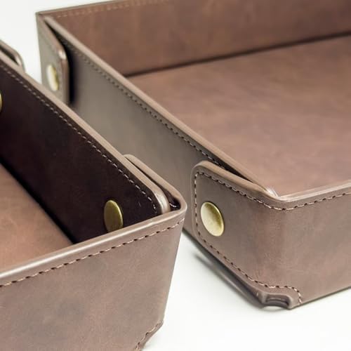 PU Leather Organization Trays for Home Nightstand Office Desk Storage, Lightweight Foldable Catchall Tray for Men Father - Image 4