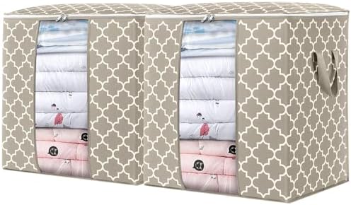 Storage Bags 2 Pack 100L Clothes Organization and Storage Containers | Large Blanket for Comforters,Bedding, Foldable Organizer with Reinforced Handle, Clear Window, Sturdy Zippers by WiseLife