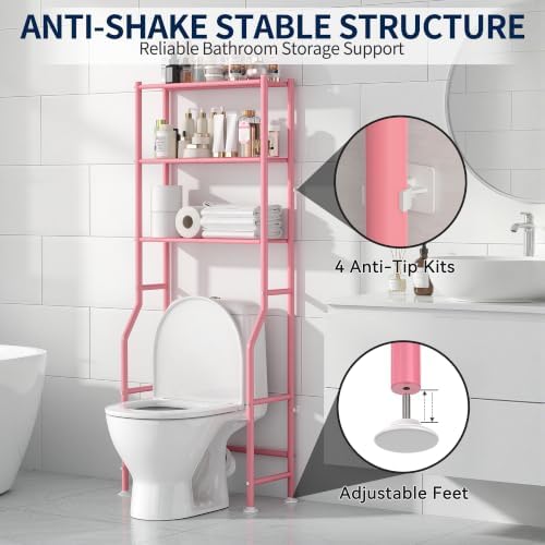 Livilord 3-Tier Over Toilet Storage Rack, Anti-Wobble, Pink - Image 6