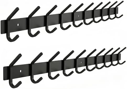 Coat Rack Wall Mount – 30 Inch Stainless Steel Hook Rail with 10 Double Coat Hooks for Hanging – Wall Mounted Entryway Organizer for Coats, Hats, Bags, Towels, Robes, Closet or Bathroom - Black 2 Pack by SAYONEYES