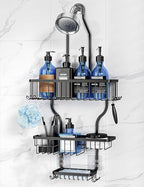 YASONIC Never Rust Shower Caddy Hanging, Aluminum Shower Racks for Inside Shower, 3-Tier Shower Organizer Hanging Over Shower Head with Hooks and Soap Holder, Black by YASONIC