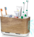Boperzi Toothbrush and Toothpaste Holder Wood Grain for Bathroom Countertop with Adjustable Dividers, Toothpaste Caddy Organizer Storage Rustic Decor Set Freestanding Anti-Slip for Shower,Family,Kids by Boperzi