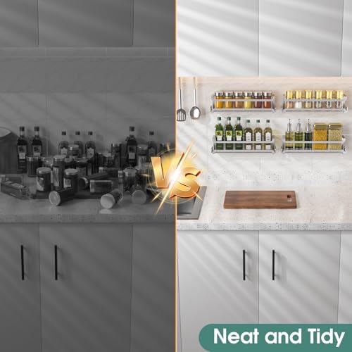 LUCYCAZ 4 Pack Wall Mounted Spice Rack for Kitchen Cabinet,RV,Camper,Sliver - Image 6